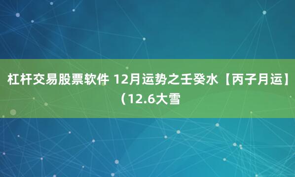 杠杆交易股票软件 12月运势之壬癸水【丙子月运】（12.6大雪